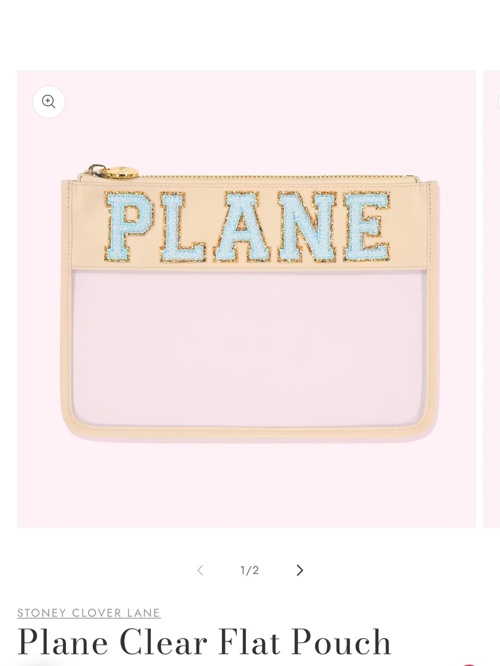 Stoney Clover Lane Clear Pouch with Beige Trim and Light Blue Lettering